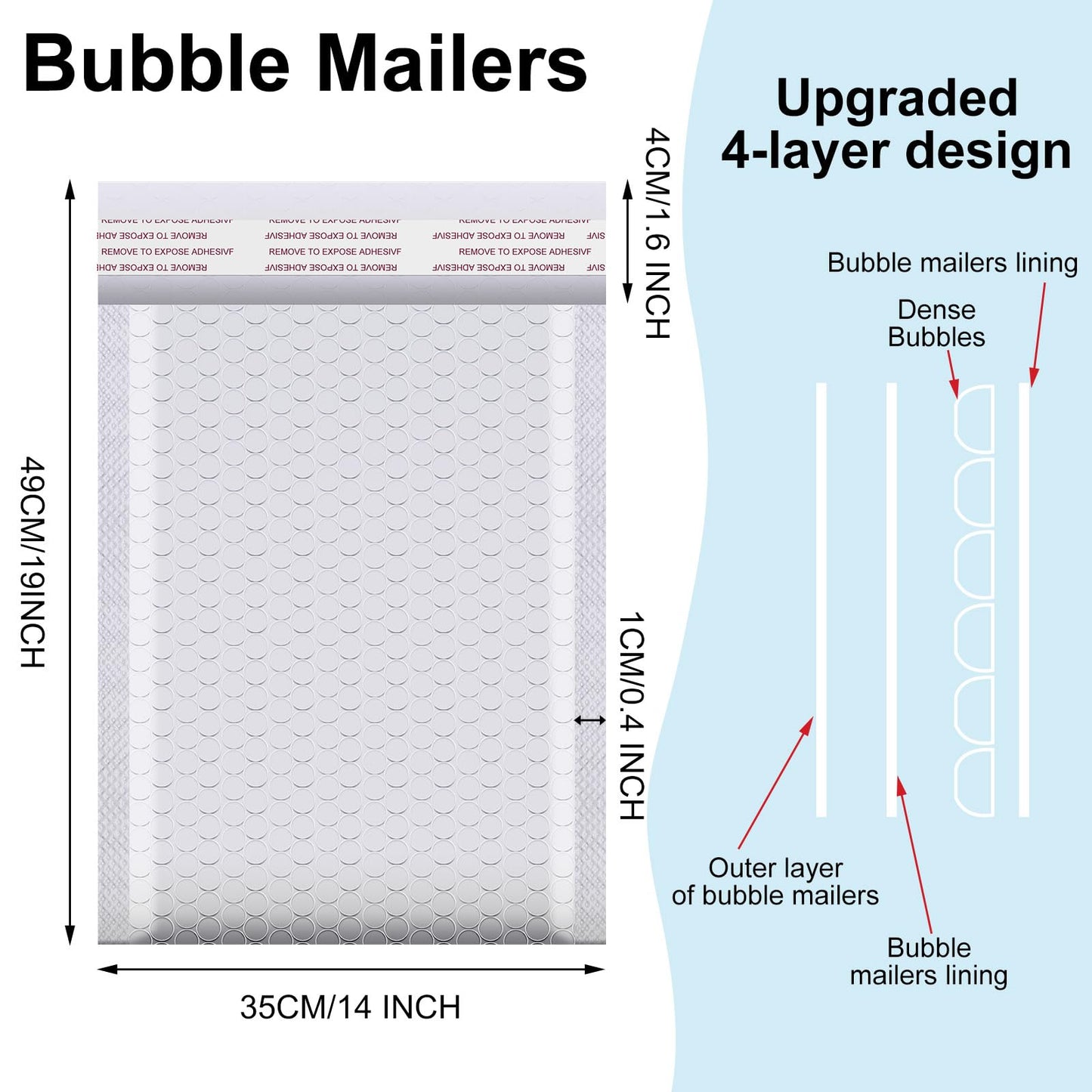 Henoyso 30 Pcs Extra Large Bubble Mailers 14 x 19 Inches Resealable Padded Envelopes Waterproof Shipping Bags Poly Padded Mailers Bulk for Mailing Packaging Small Business(White)