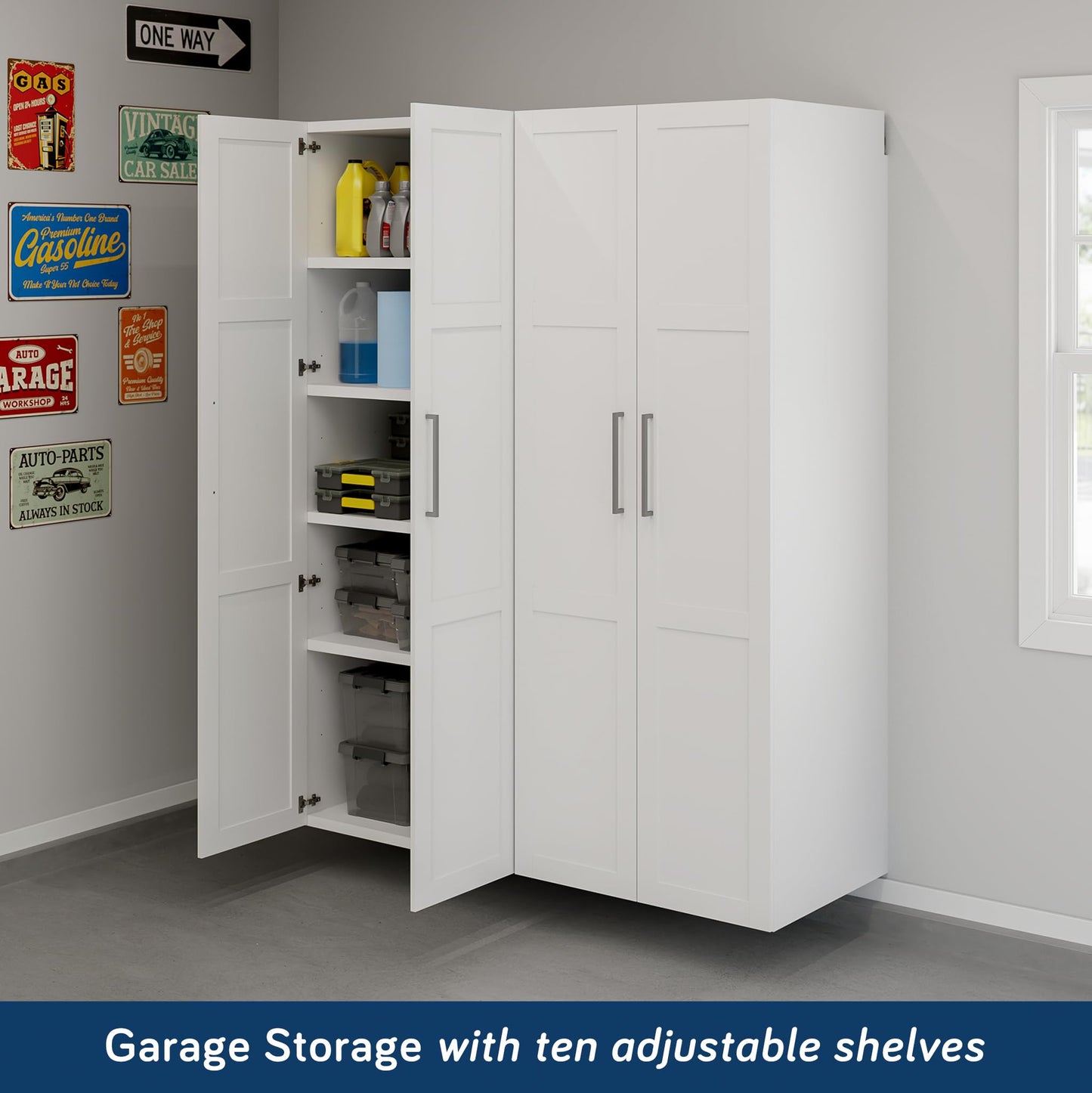 Sauder Garagecore 2 Deep Cabinets & Doors, White Finish