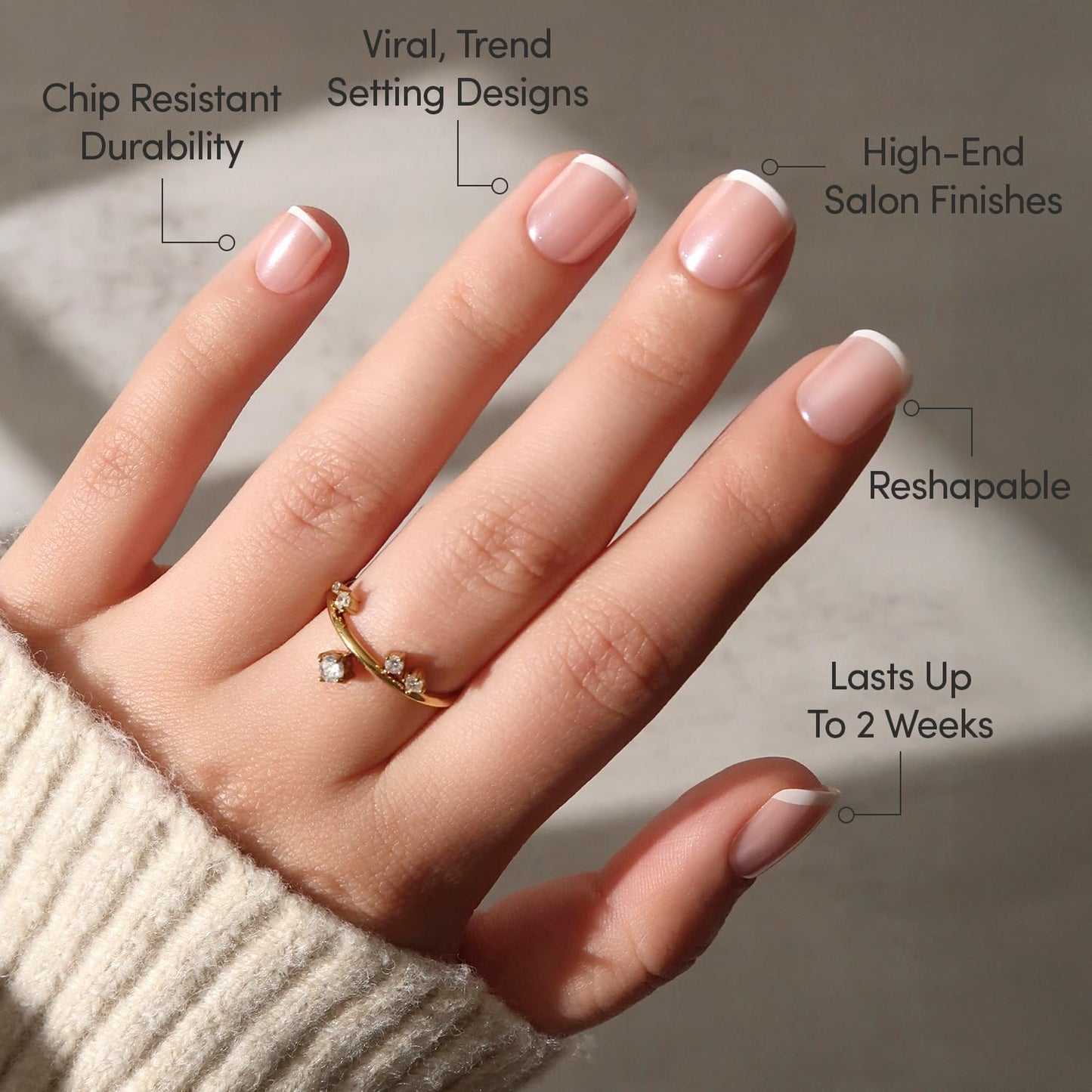Glamnetic Press On Nails - Pearly Please | Super Short White French Tip Fake Nails, Extra Short Salon Quality French Manicure | 12 Sizes - 30 Nail Kit with Glue