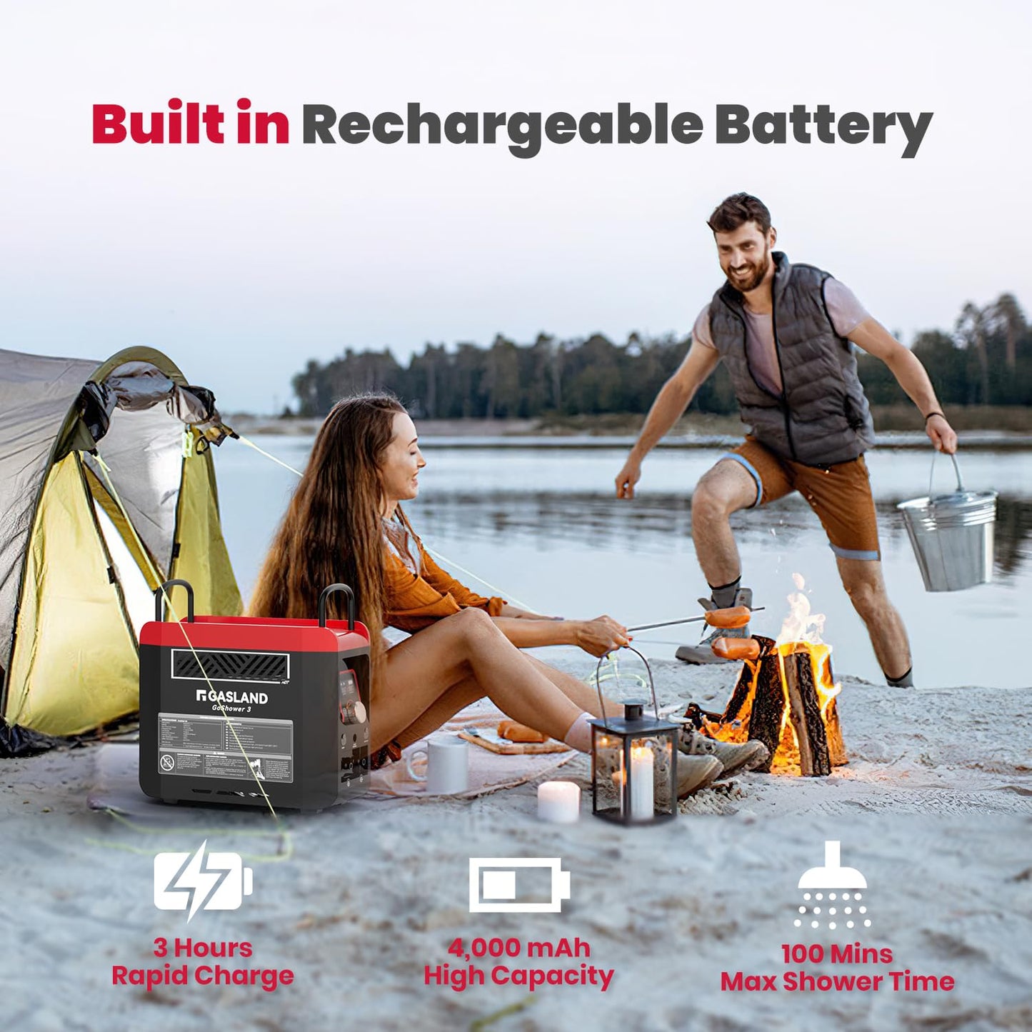 GASLAND Goshower G3 Pro 1lb Propane Portable Camp Water Heater & Shower Pump, CSA Certified, Instant Hot Water for Outdoor Camping, Hiking, Glamping & Vacationing, 4000mAh Rechargeable Shower System