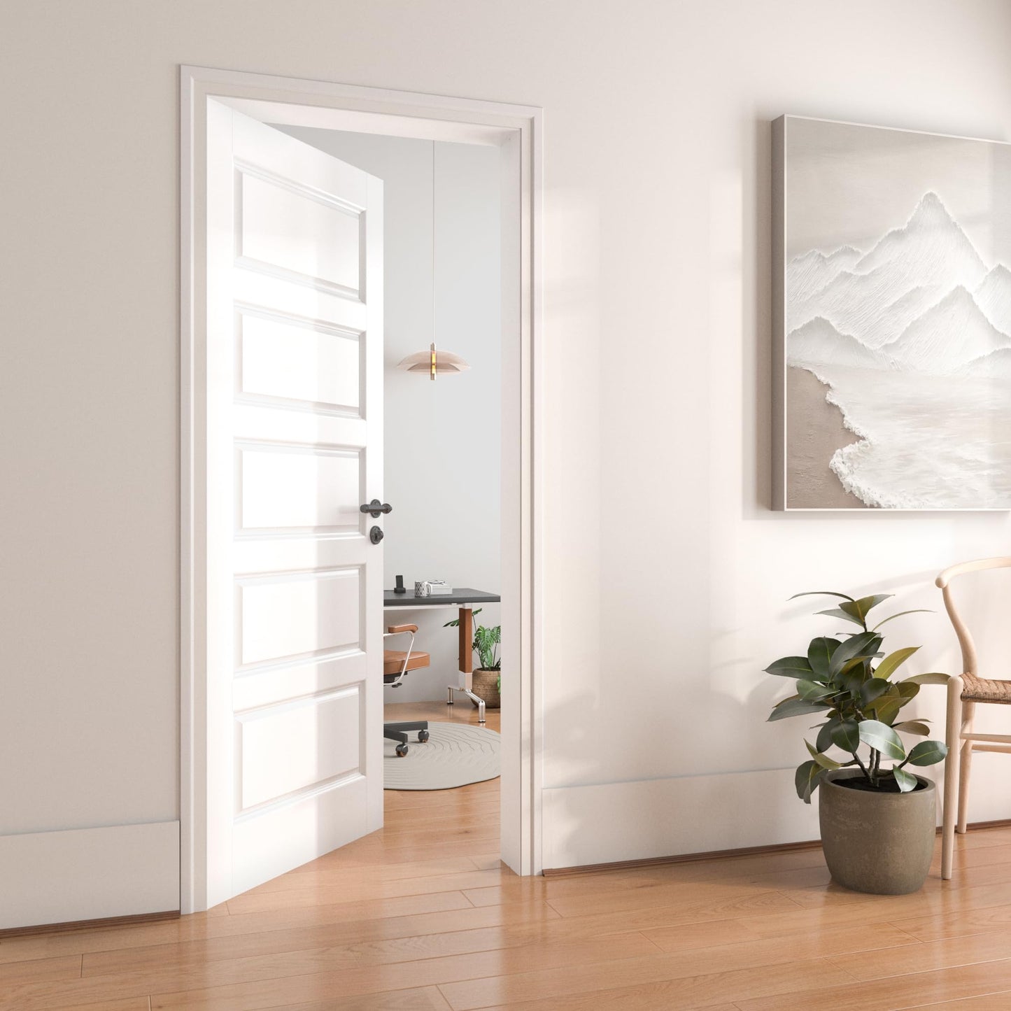OHTOMO 36"x 80" 5-Panel Interior Door, Solid Core with MDF Door Slab, White Primed, Without Frame and Hardware Kit, for Pantry Closet Laundry Room Bedroom