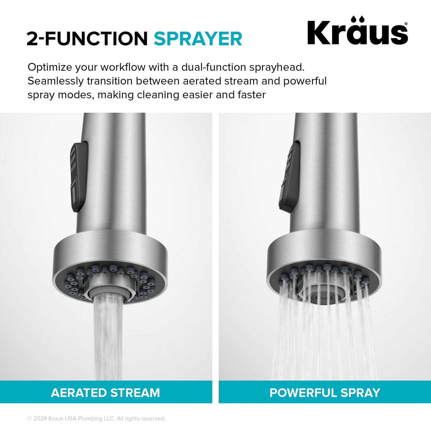 KRAUS Bolden 2-Function Single Handle Pull Down Kitchen Faucet in Matte Black, KPF-1616MB