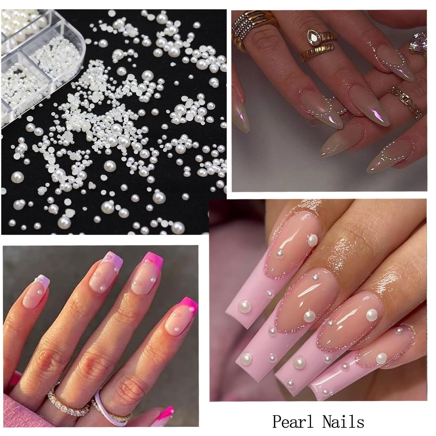 SEMATA Beige Nail Art Pearls Charms Flatback Nail Rhinestones Pearls Mixed Size Nails Gems Transparent AB Nails Rhinestones Art Accessories Decoration Design for Women