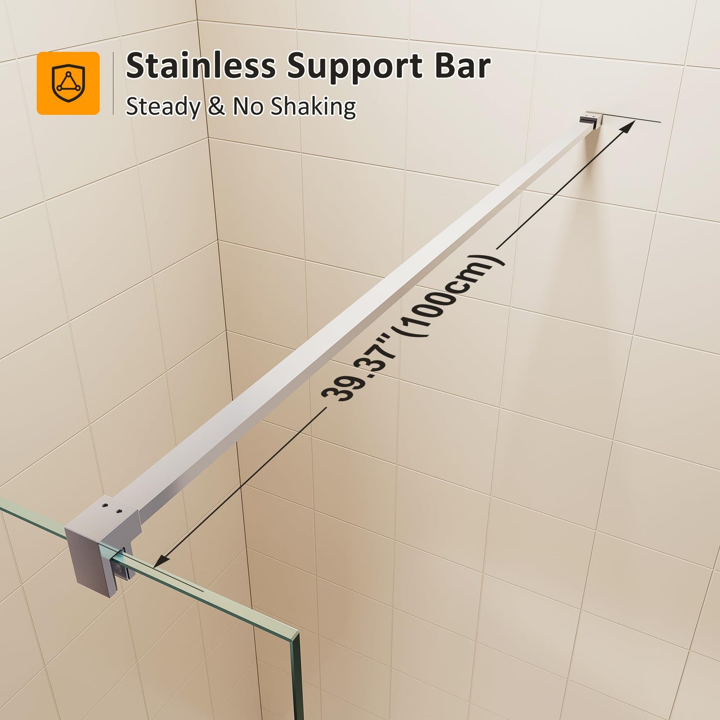 SUNNY SHOWER 30" W x 74" H Walk In Shower Door 5/16" Tempered Shower Glass Door Frameless Shower Glass Door with Support Bar, Chrome Finish