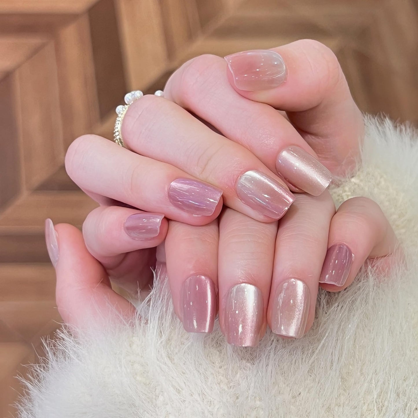 ORZOLATENT Nude Pink Glossy Press On Nails Short Square - 10PCS Fake Nails with Nail Kit, Reusable Stick On Nails with Glue Tabs for Women Girls, Natural Look Artificial Nails for Daily Wear