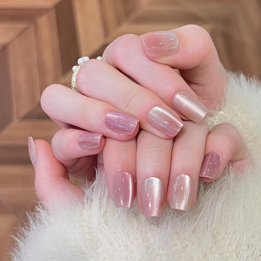 ORZOLATENT Nude Pink Glossy Press On Nails Short Square - 10PCS Fake Nails with Nail Kit, Reusable Stick On Nails with Glue Tabs for Women Girls, Natural Look Artificial Nails for Daily Wear