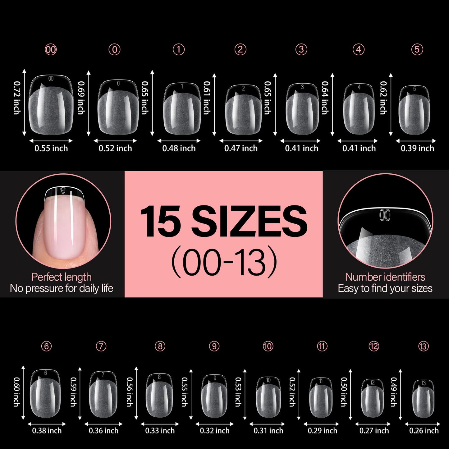 AILLSA Short Square Nail Tips, Fake Thickened Half Matte Nails Tips, Pre-shaped Press on False Nail Tip for Nail Salon 450PCS 15 Sizes with Storage Box