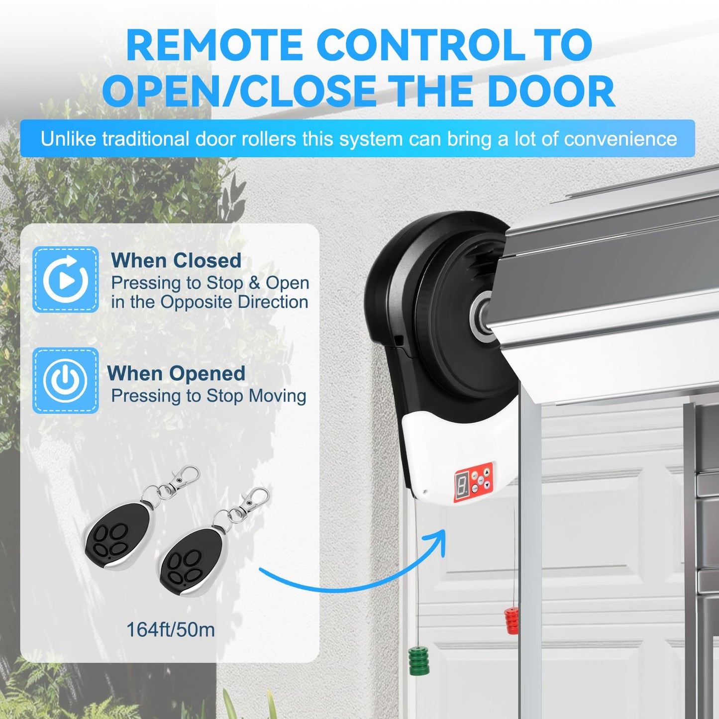 Automatic Roll Up Door Opener, Side Mount Garage Door Opener, 110V Commercial Garage Farm Warehouse Electric Roller Shutter Door Opener with 2 Remotes 800N Quiet Roll Up Doors