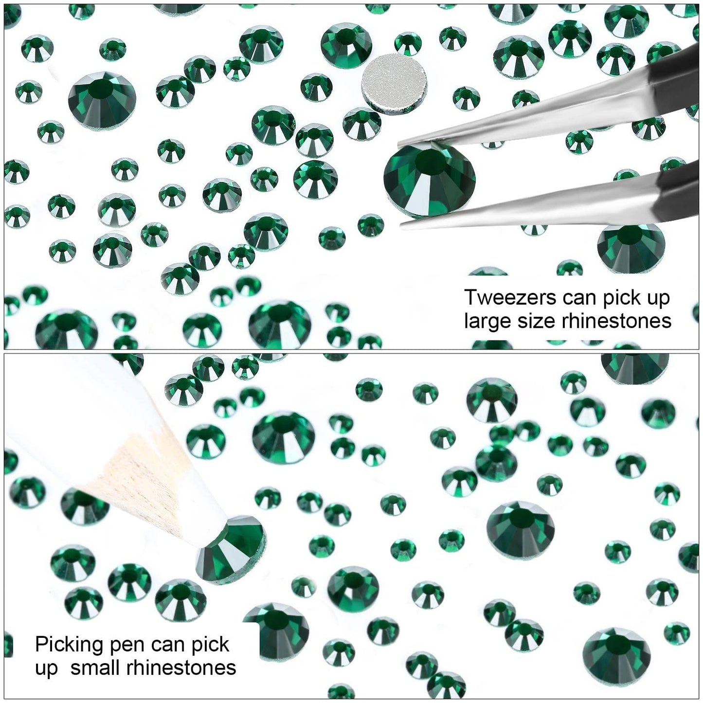 Meibite Green Glass Flatback Rhinestones for Nails, Crafts & Clothes – 4240PCS 6 Sizes (SS6–SS20) Crystal Gems Kit with Tweezers & Picker, Non Hotfix DIY Rhinestones for Tumblers, Shoes, Nail Art