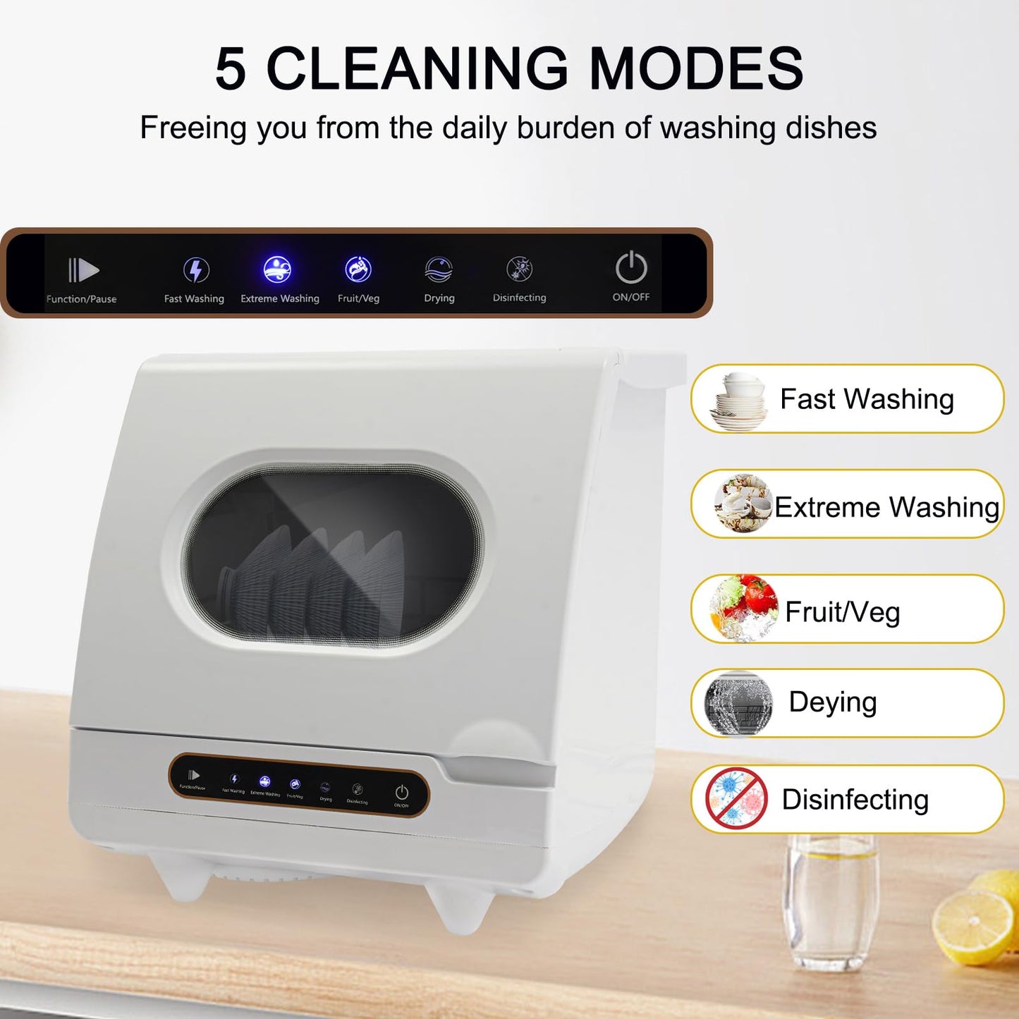 Countertop Dishwasher Portable Dishwasher with 5L Built-In Water Tank Mini Dish Washer with 5 Washing Programs and 360° Dual Spray for Small Apartments and Rvs