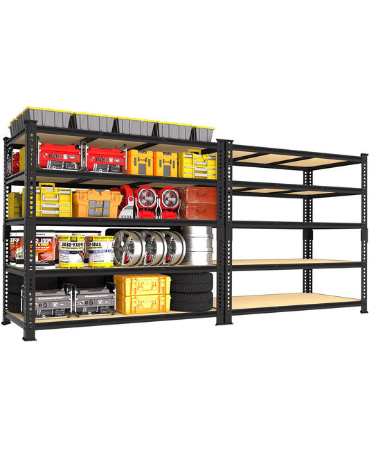 PrimeZone Heavy Duty Garage Storage Shelves - 48" W X 24" D X 72" H Adjustable Metal Shelving Unit, 5 Tier Industrial Shelves for Storage Standing Utility Rack for Warehouse, Basement, Black, 2 Pack