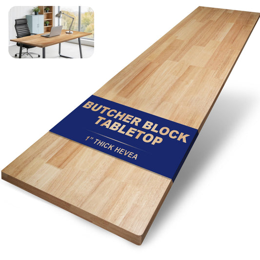 60 x 30in Solid Rubber Wood Butcher Block Table Top – 1 Inch Thick Natural Light Finish for Standing Desk, Office Table, Workbench, Kitchen Island & DIY Furniture Projects