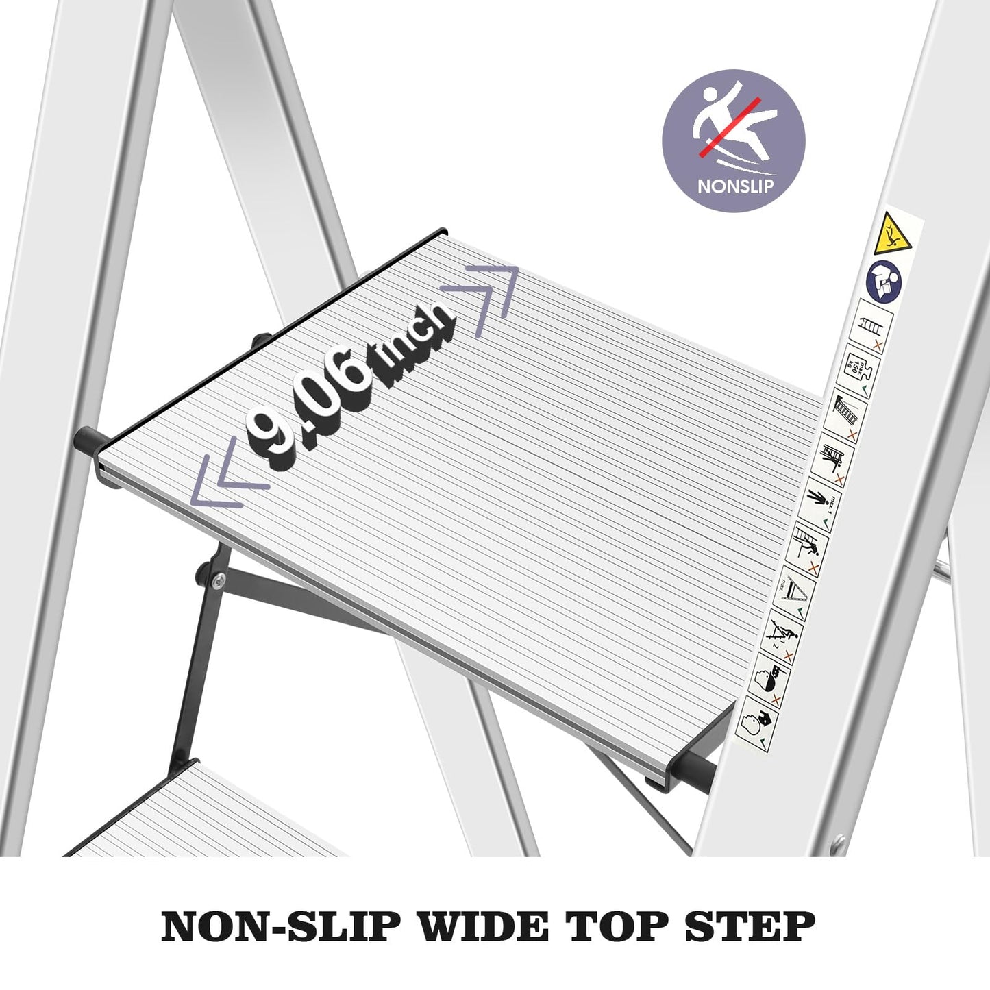 KINGRACK Aluminium 4 Step Ladder, Lightweight Step Stool with Non-Slip Pedals, Handrail, Foldable Step Ladder for Kitchen, Garage, Home, Space Saving, Sturdy and Portable, Silver