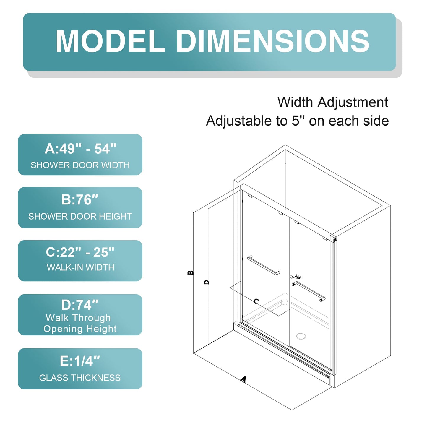KPUY Glass Shower Door, 49-54" W x 76" H Semi-Frameless Double Sliding Shower Door, 1/4" (6mm) Thick Tempered Clear Glass with Explosion-Proof Film Nano Coating, Brushed Nickel