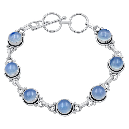 Synthetic Opalite 925 Silver Plated Round Gemstones Adjustable Bracelet for Women - Vintage Bohemian Style Handmade Link Bracelet - Wedding Gifts for Mom Wife Her