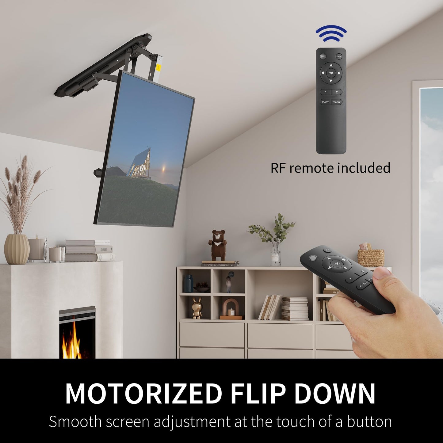 VIVO Electric Ceiling TV Mount for 32 to 70 inch Screens, Large Flip Down Motorized Pitched Roof VESA Mount, Master Pack, Black, MOUNT-E-FD70