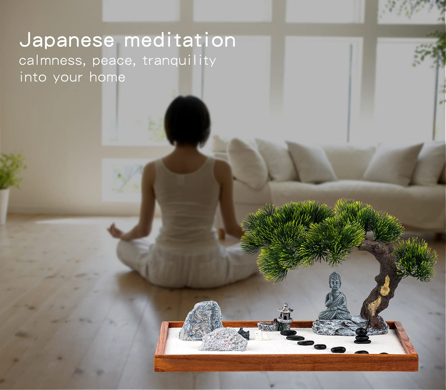 dgudgu Zen Garden Kit - Mini Jardin Zen Garden for Desk with Buddha Shape Accessories, 14 x 10 inch