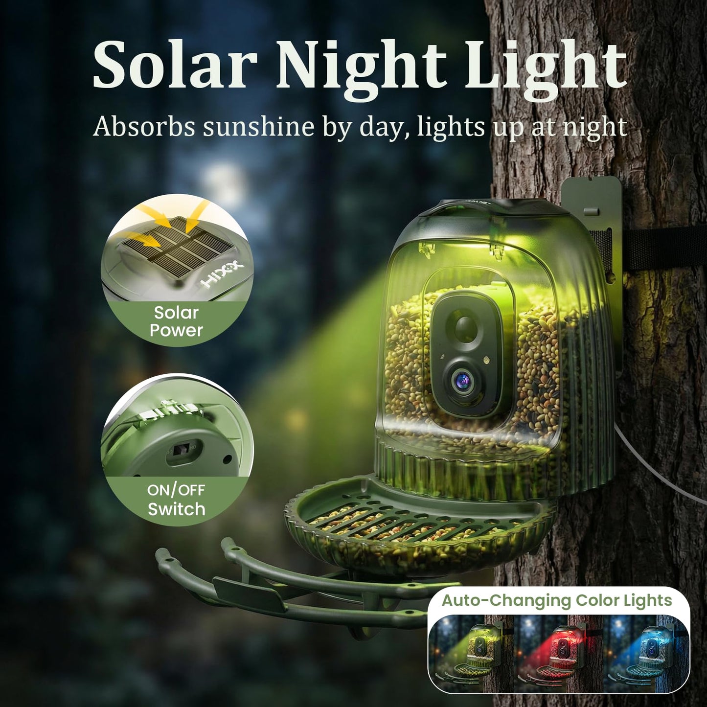 HIXX Smart Bird Feeder with 4MP Camera – Auto Capture Video, AI Bird Identification, Large Capacity & Seed Guard, Solar Powered Night Light, Live Birdwatching Camera for Lovers, Family & Friends