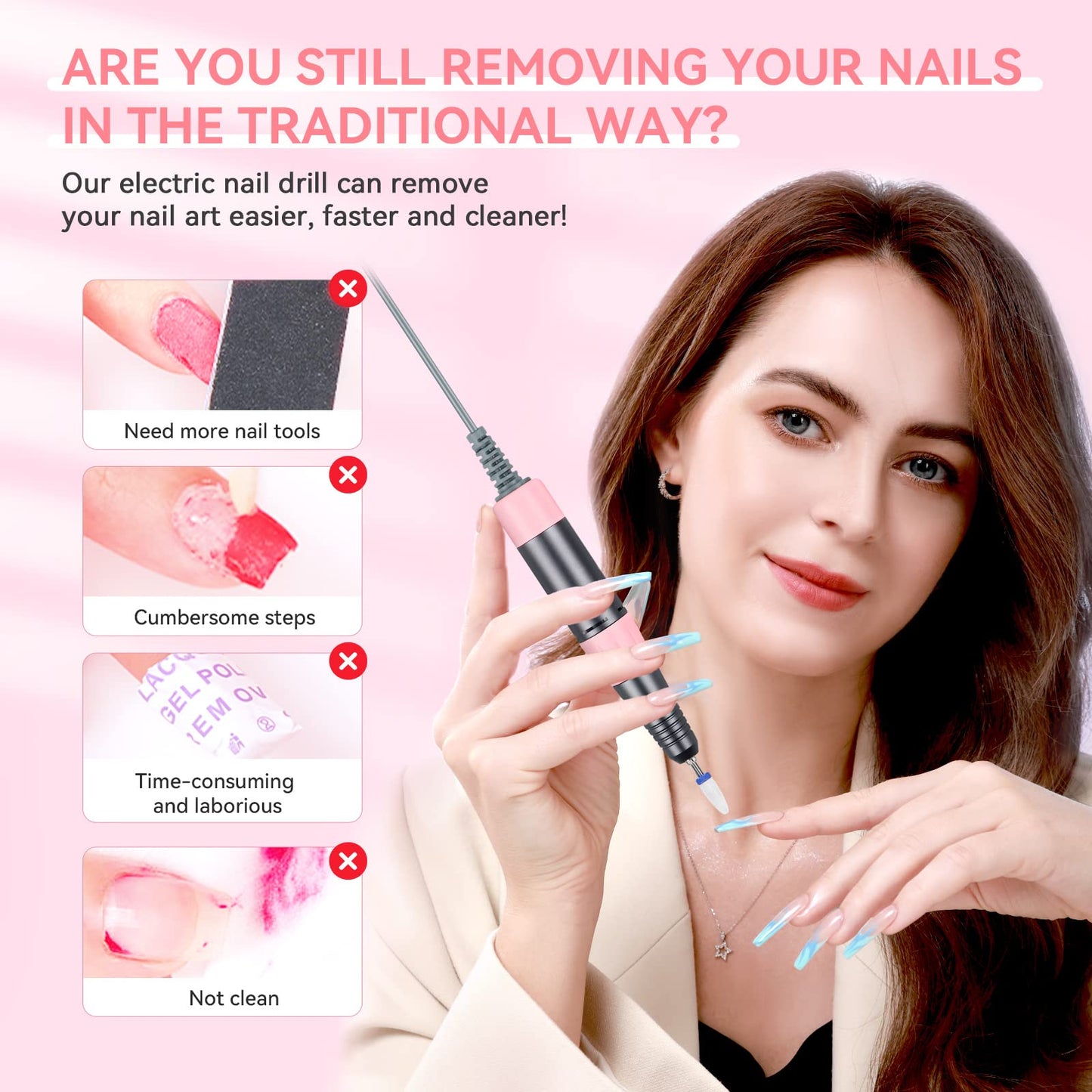 Saviland Electric Nail Drill: Professional Nail Drill Machine 35000PRM Rechargeable Nail D rill Kit for Acrylic/Gel Nails Removal Portable Nail Flie Manicure Pedicure Kit for Salon Home DIY