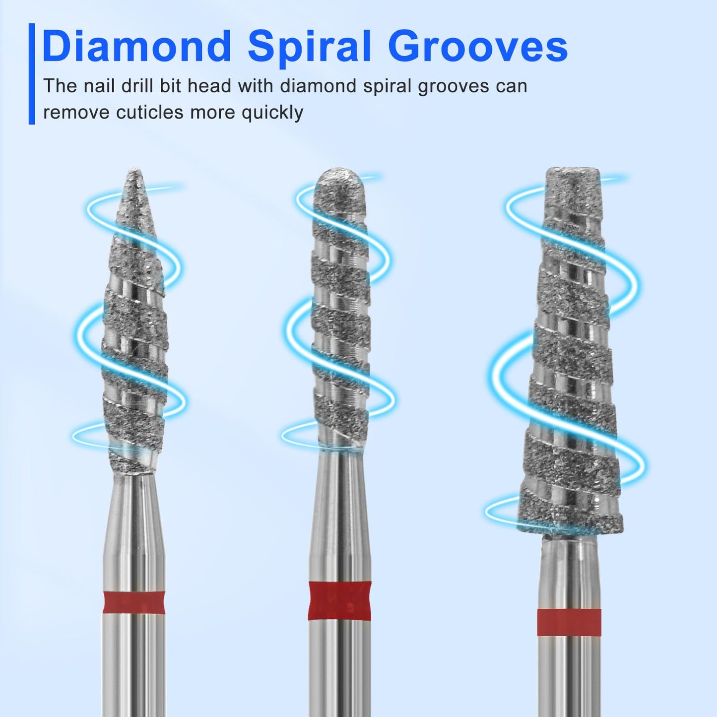 Diesisa 6 Pack Nail Drill Bits for Acrylic Nails, Diamond Carbide Nail Clipper Heads with Diamond Spiral Grooves, 3/32 Inch Cutter Attachment for Nail Preparation, Cuticle and Dead Skin Removal-Red