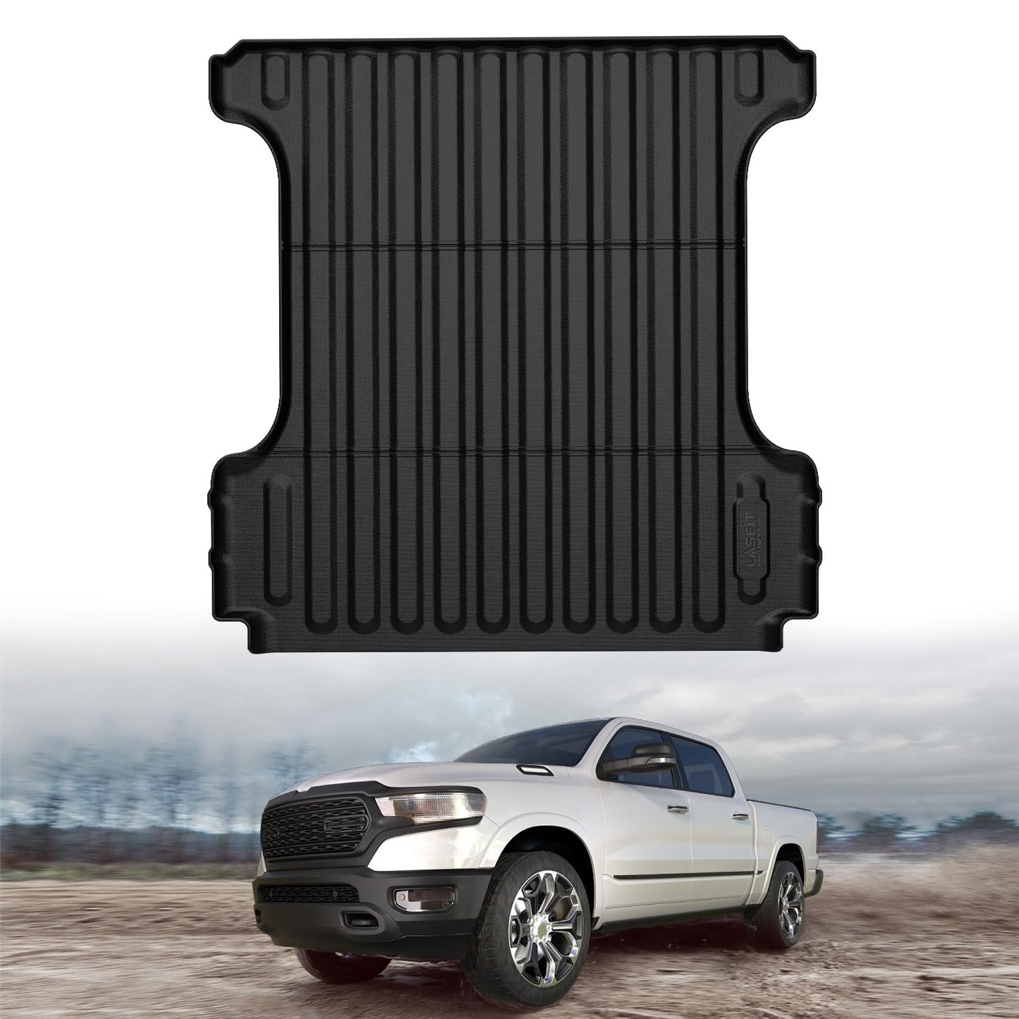 LASFIT 5.7FT Truck Bed Mat for Ram 1500/1500 RHO 2019-2026 & RAM 1500 Classic 2019-2024 Short Bed (5FT7 / 67.4inches) Not for Rambox, All Weather Custom Fit Truck Cargo Bed Liner, Black