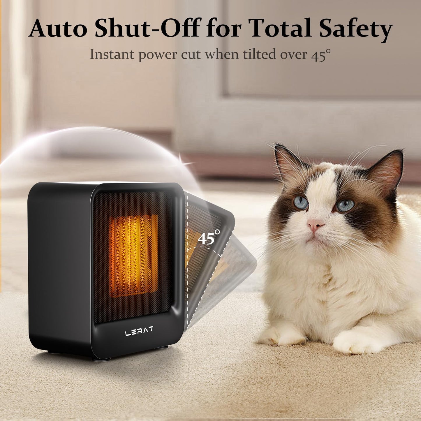 Lerat Space Heater, Portable Mini Heater for Indoor Use, 500W Fast Heating Small Desk Heater with Overheating & Tip-Over Protection, Lightweight Electric Heaters for Office, Home, Camping (Black)