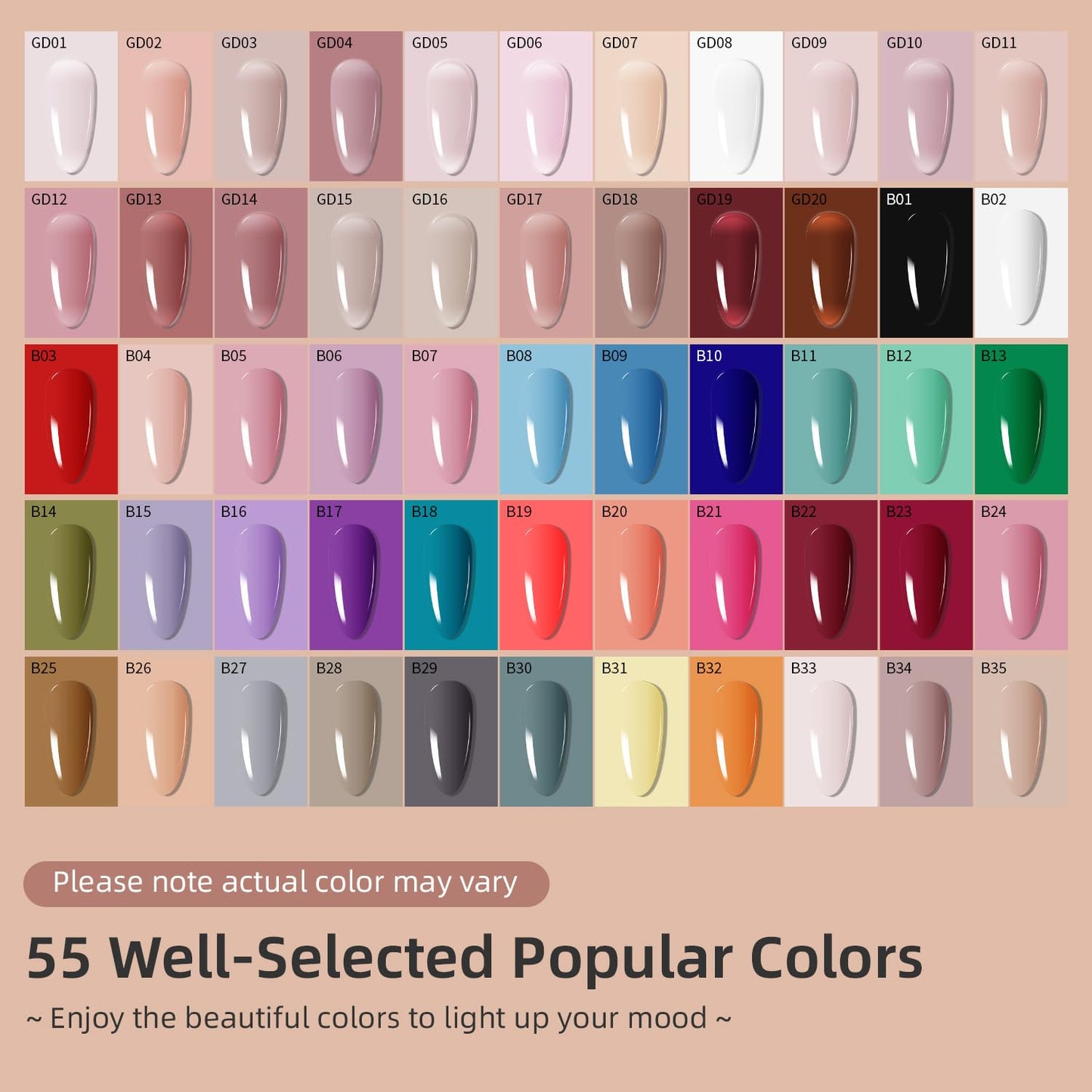 JODSONE 60 PCS Gel Nail Polish Kit 55 Colors Gel Polish Base Top Coat for Women and Girls