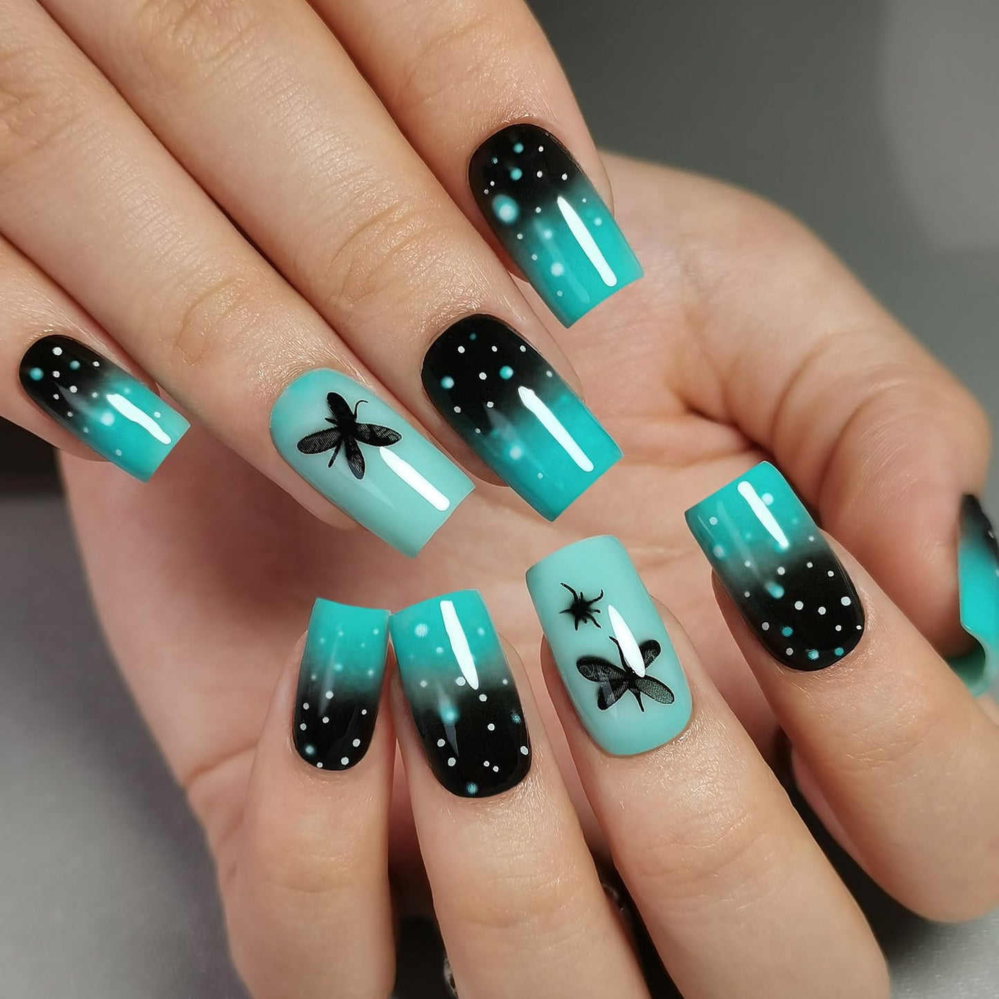 CurvLife Press On Nails Stick On Nails Short Fake Nails Design Acrylic Nails Stick On Nails Tips Glue On Nails False Nails For Women Nail Kit With Nail Glue (Starry bow, Long)