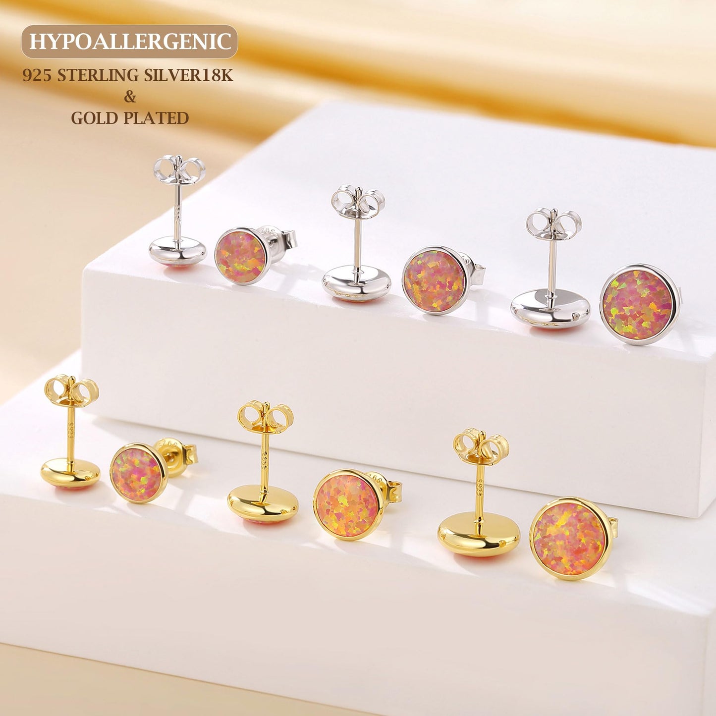 JiayangJY Silver Red Fire Opal Stud Earrings for Women Plated Sterling Silver Round Shape 7mm Opal Earrings with Push Back