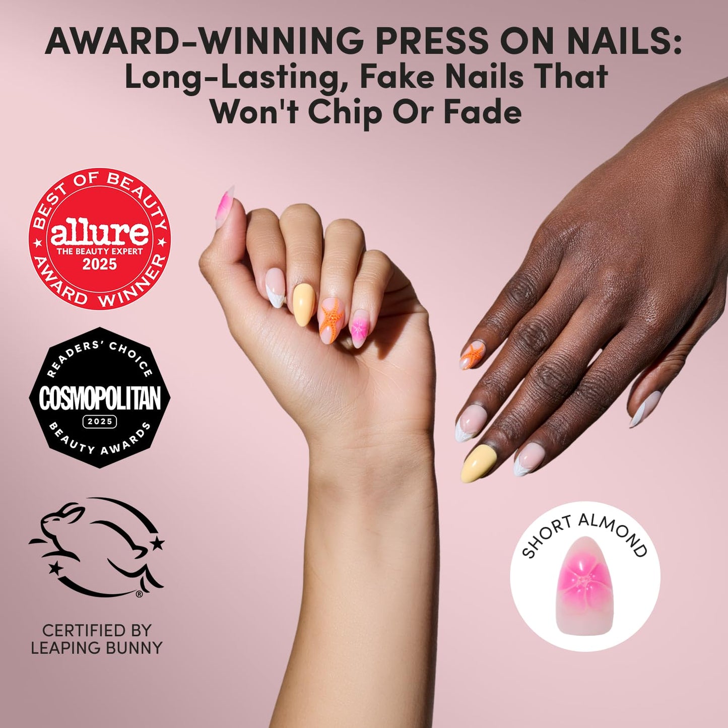 Glamnetic Short Almond Press-On Nails Bundle - Sunbaked, Sunset Tide, Orange Pop & Midnight Teal | Tropical Nails, 3D Nail Art, French Tips, and Salon-Quality Nail Finishes