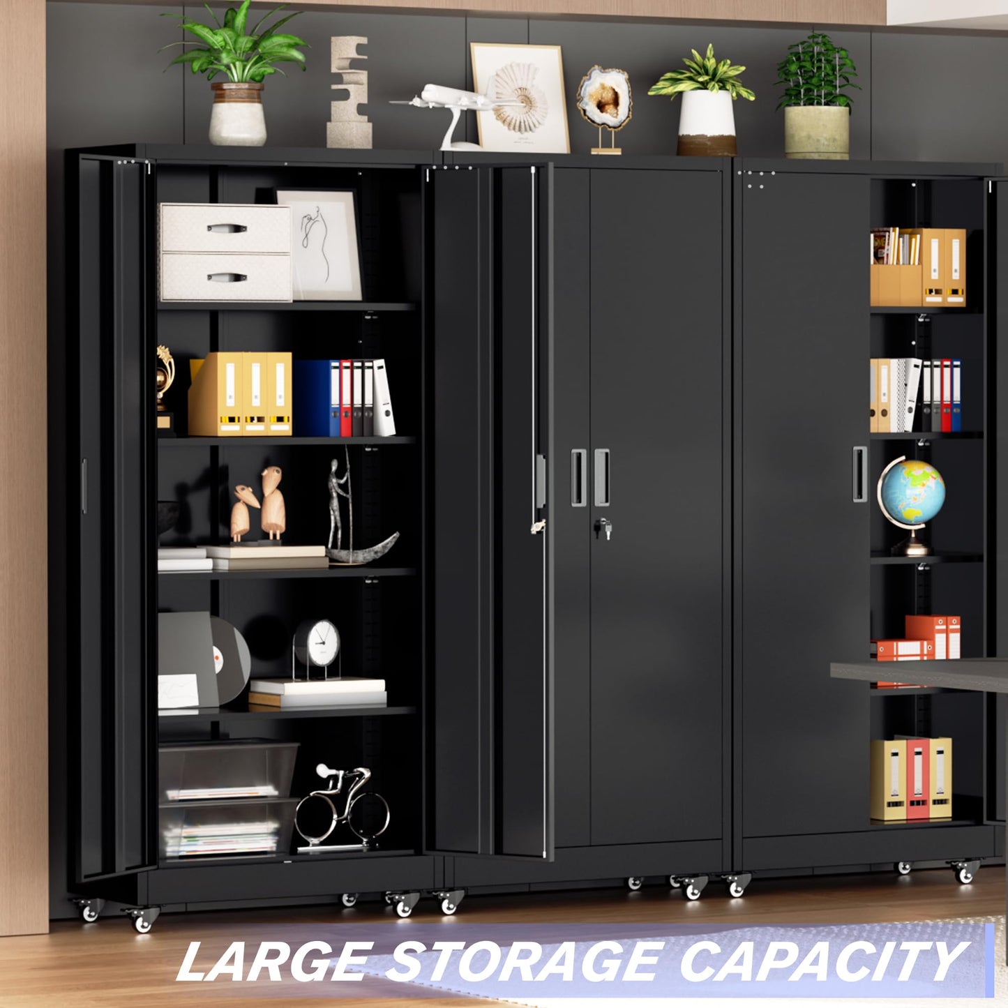 Pataku 73" Metal Storage Cabinet with Wheels, Garage Storage Cabinet with 4 Adjustable Shelves & Lockable Doors for Garage Home Office, Heavy Duty Tool Cabinets