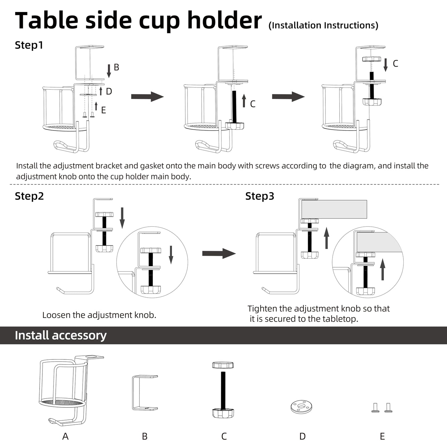 CABTE 2 in 1 Desk Cup Holder with Headphone Hanger Holder, Anti-Spill Clip-On Table Cup Hook with 360° Rotation for Lawn Chair, Office Home Gaming Table (1 Pack)