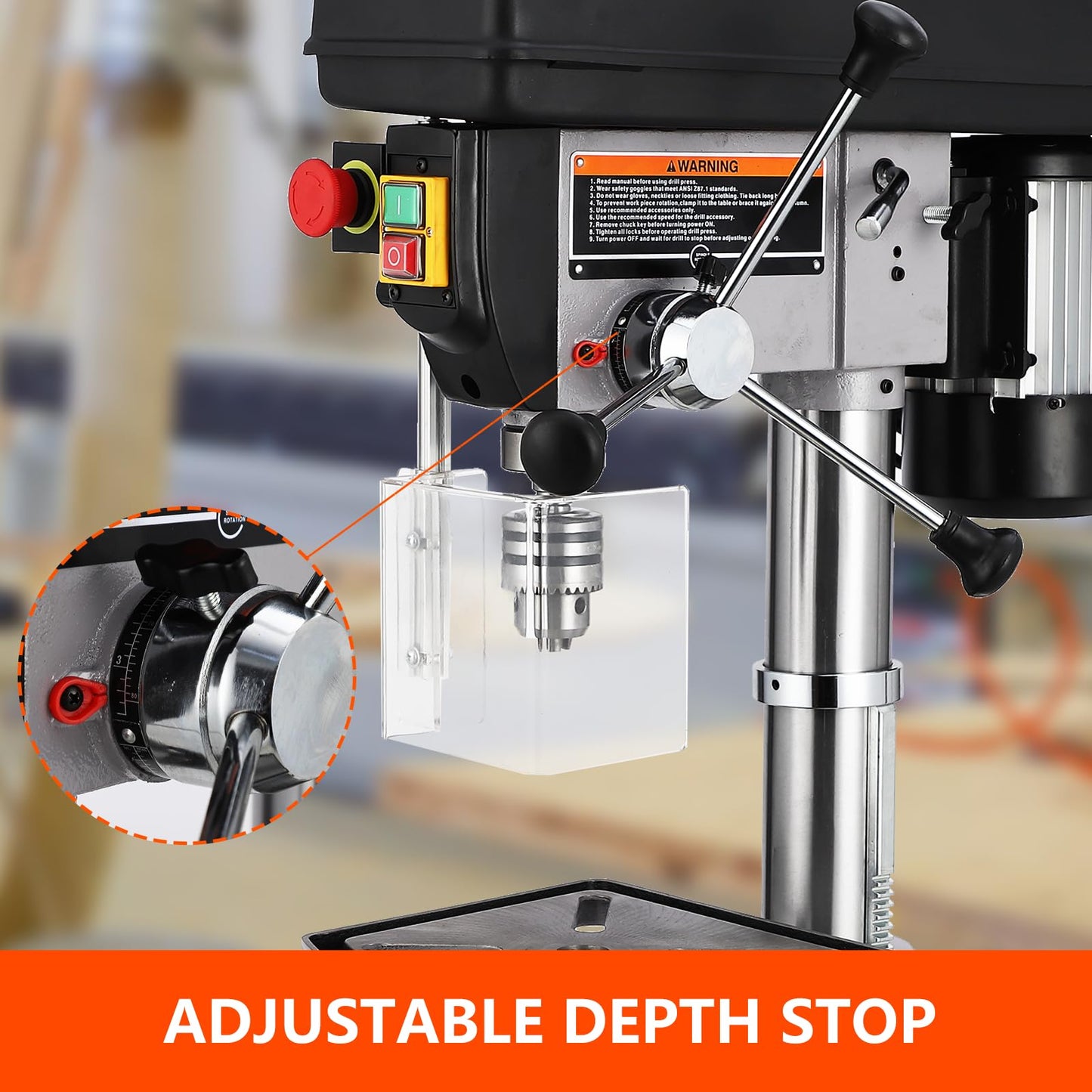 13 in Floor Drill Press, 7.5 Amp 120V Pure Copper Motor with Swing-away Safety Guard, 288-3084 RPM Variable Speed, 0-45°Tilting Worktable, Tabletop Drilling Machine for Wood Metal