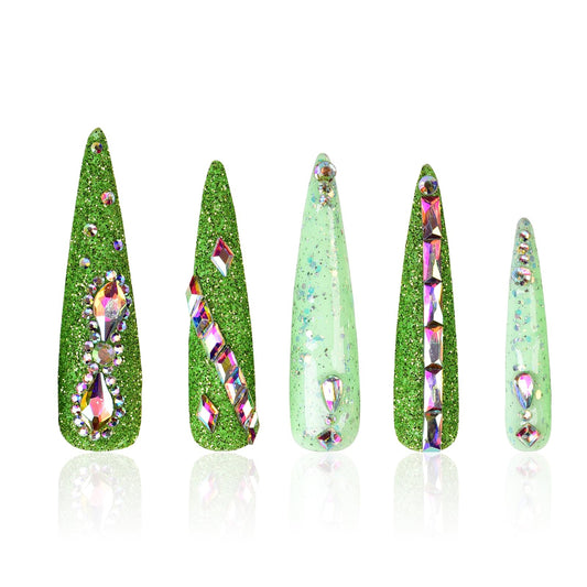 Tmani 10pc/set Extra Long Handmade Press On Nail Hot Girl's Long Ballet Nails Pointed Nail Full of Diamond Glitter Decoration Fake Nails Suitable For Girls Festival Parties and Birthday Gift（206,L)