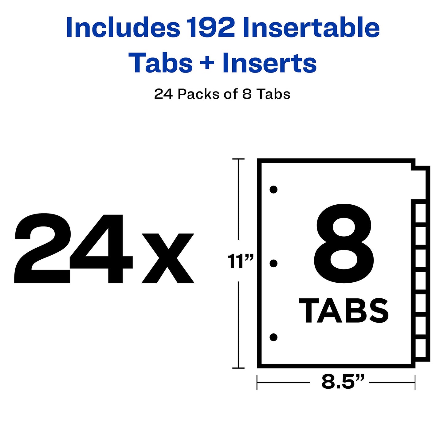 Avery Big Tab Insertable Dividers for 3 Ring Binders, 8-Tab Set, Buff Paper, Clear Tabs, Binder Divider Value Pack of 11112, 24 Sets Total (11115)