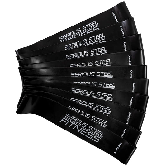 Serious Steel Fitness 12 Inch Resistance Loop Mini Band Exercise Workout Bands (X-Heavy - 10 Pack - Black)