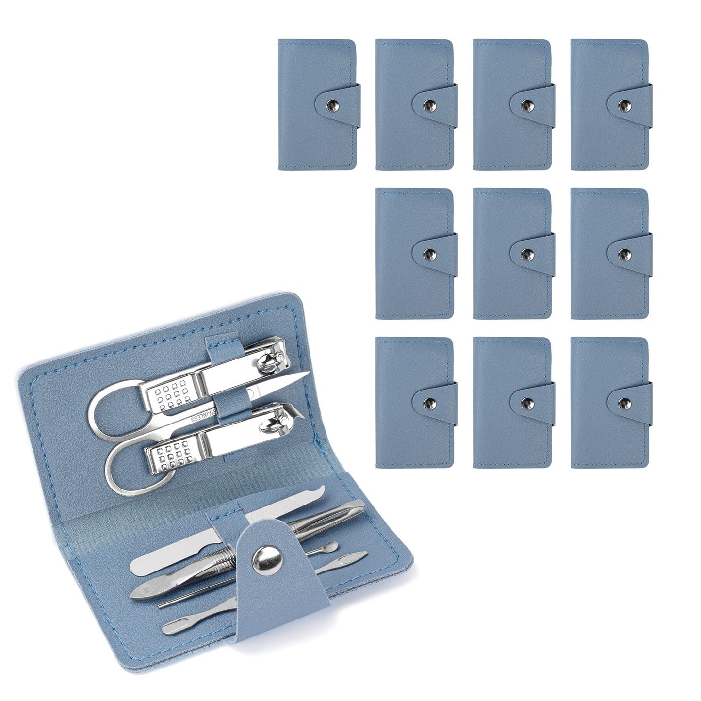 HDFCLUP 7-in-1 Manicure Kit – 10Piece Travel Nail Kit with Stainless Steel Tools, Ultra-Compact 5x6 cm Pouch for Perfect Nails Anywhere, Ideal Gift for Women, Men, and Travelers (Blue)