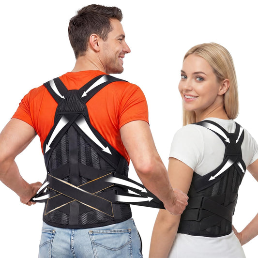 Posture Corrector for Women & Men, Back Brace Advanced Full Back Support for Upper & Lower Back Pain Relief, Spine, Neck, and Hump, X-Style Medical-Grade Lumbar Support System with Adjustable Shoulder Straightener and Breathable Design for Long Sitting an