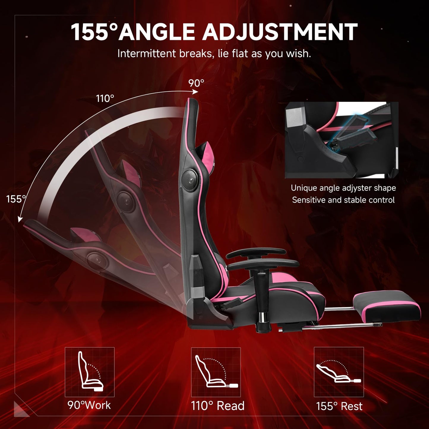GTPLAYER Gaming Chair,Gamer Chair with Bluetooth and Adjustable Backrest,Seat Height Adjustable Computer Chairs with 3D Armrests,Video Game Chair with Footrest Speakers (Colourful)