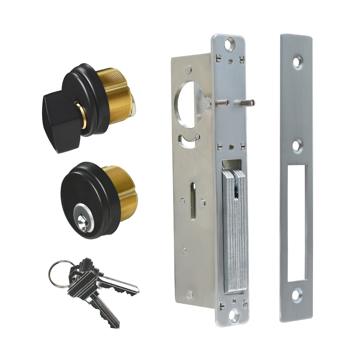 Storefront Door Mortise Lock Set, Commercial Aluminum Storefront Mortise Lock with Swing Deadbolt & Solid Brass Cylinder, Key & Thumbturn Keyed Alike, Storefront Entry Door Lock, 1-1/8" Backset, Black