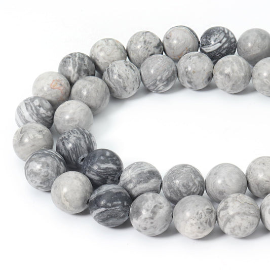 Siomia 60pcs 6mm Natural Map Jasper Gemstone Beads Energy Healing Crystal Round Loose Stone Beads for Jewelry Making, DIY Bracelets Necklaces