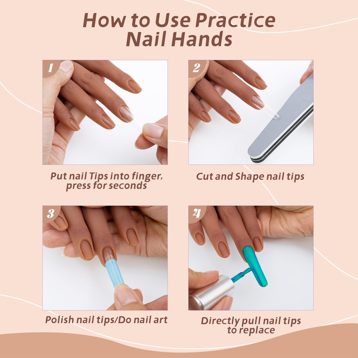 Veikmv Practice Hand for Acrylic Nails,with Flexible Fingers, Realistic Silicone Mannequin Hand Model for Nail Art Training, Gel Polish and Manicure Beginner Kit