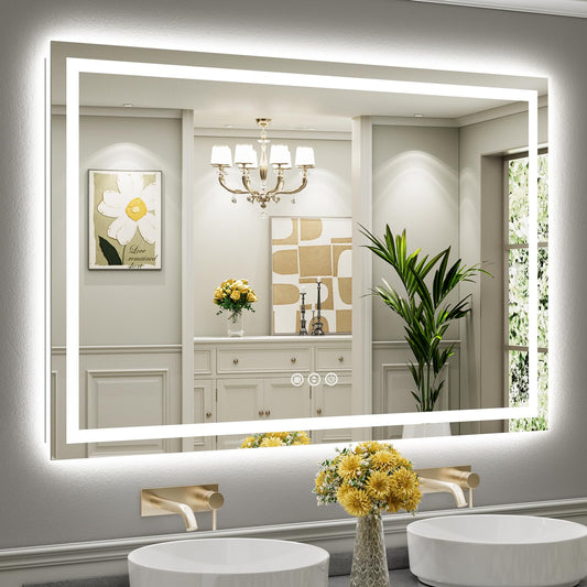 Briivue 60x40 Inch LED Bathroom Mirror with Lights, Backlit & Front Lit, Anti-Fog Lighted Bathroom Vanity Mirror for Wall, Memory Function, Dimmable, HD Tempered Glass, Shatter-Proof