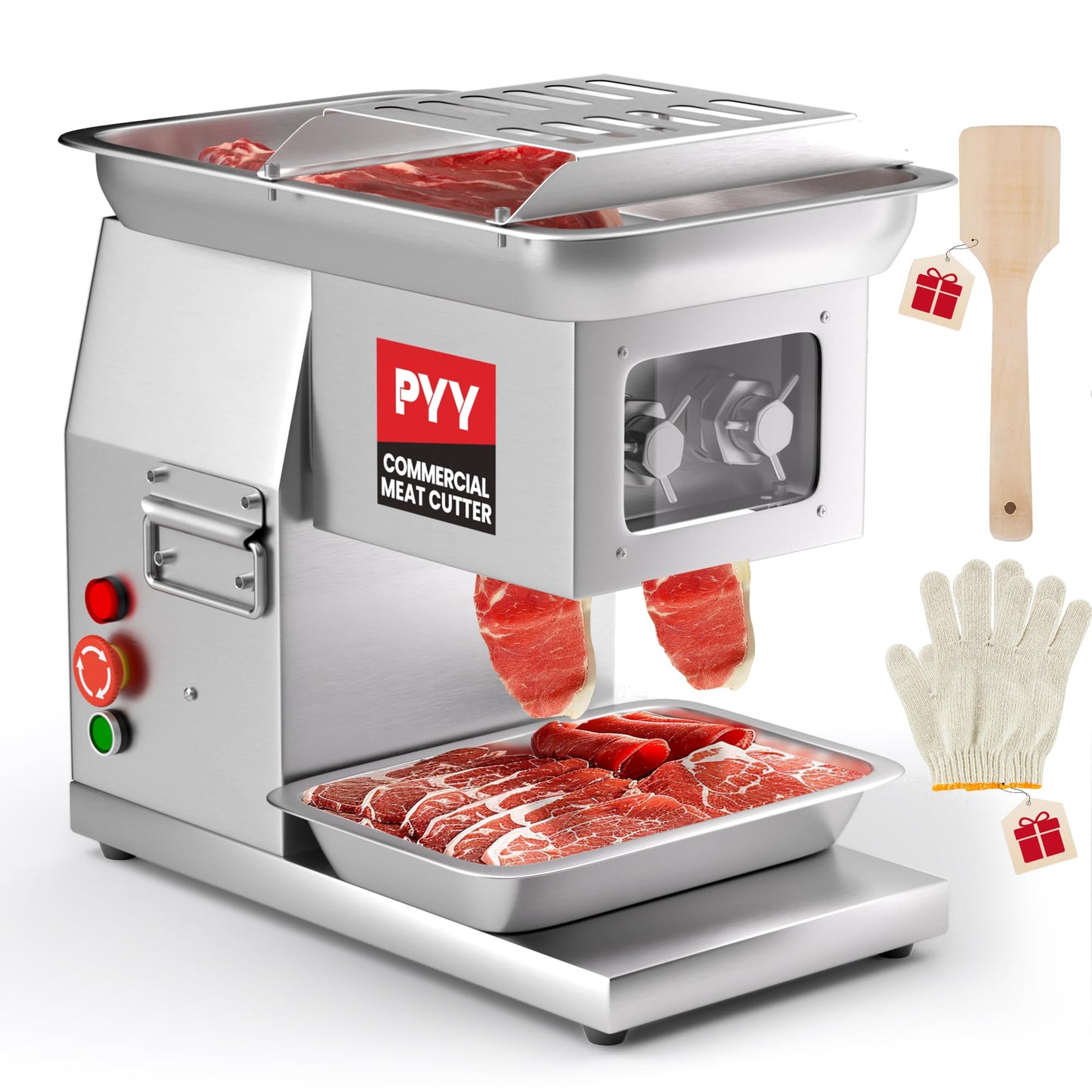 PYY Commercial Meat Cutter Machine - 1100LB/H 800W Electric Meat Cutting Machine, Meat Shredding Machine 3mm Blade Commercial Meat Slicer Stainless Steel for Kitchen Restaurant