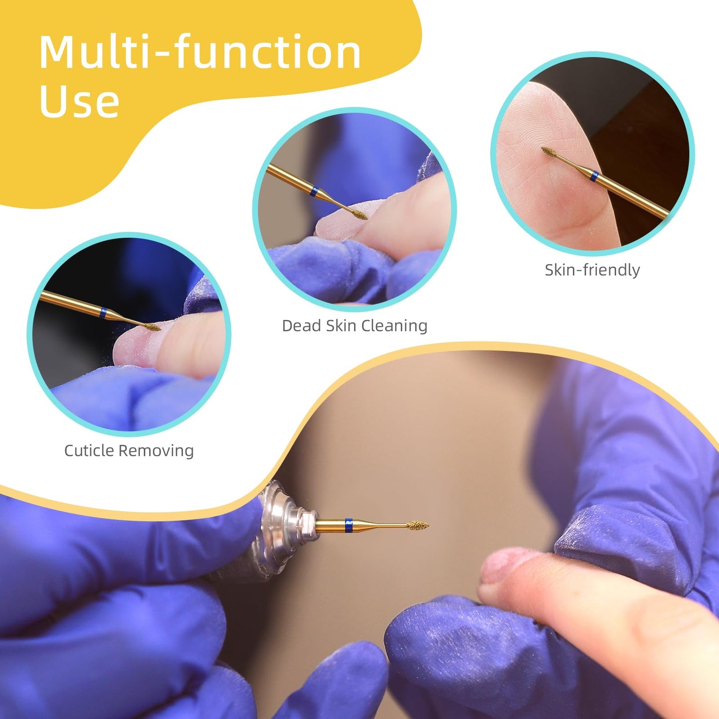 HYTOOS 1mm Mini Flame Cuticle Clean Nail Drill Bit, 5Pcs/Set Titanium Russian Diamond Nail Bits Professional Safety Under Nail Cleaner Burr for Cuticle Dead Skin, Electric Drill Accessories, Medium
