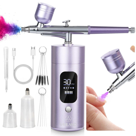 SAVILAND Airbrush for Nails: 30 PSI LCD Display Airbrush Kit with Compressor 0.3mm Nozzle Air brush Gun Portable Rechargeable Cordless Air Brush Machine for Nails Art Painting, Cake Decor, Makeup