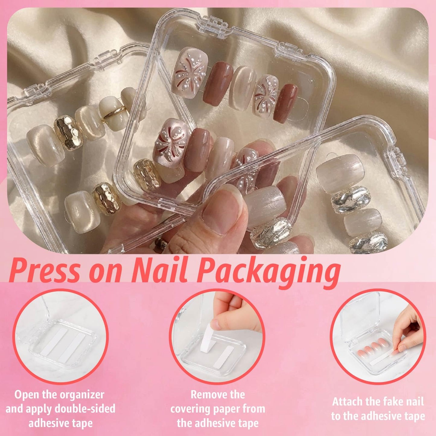 XNXA Clear Press On Nail Storage Containers 12-Pack Stackable Cases, Press Ons Nail Packaging Organizer Case, Acrylic Tips and Fake Nails Display Box for Travel and Salon Use (Clear 02)