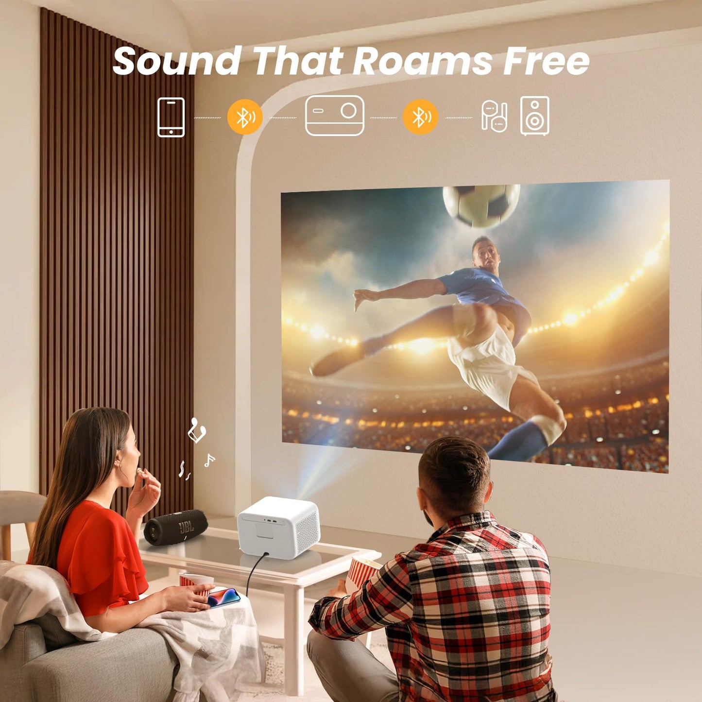 [Sound by JBL & Seamless Autofocus] Yaber 1080P Projector with WiFi 6 and Bluetooth, Portable Outdoor Movie Projector, Home Theater Projector for iPhone/TV Stick/HDMI/USB/Laptop/PS5-White