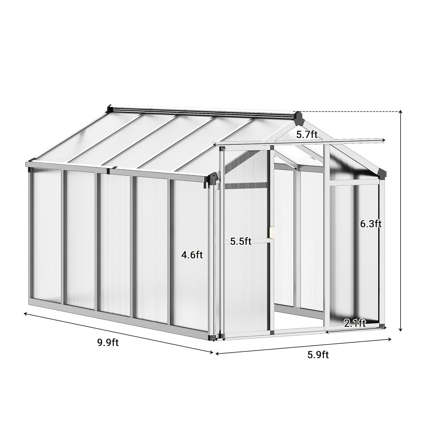 6X10FT Greenhouse, Aluminum Polycarbonate Green House, Green Houses for Outside with Sliding Doors, Outdoor Greenhouse with Ajustable Roof Vent, Withstands Bad Weather for Garden, or Backyard, Silver