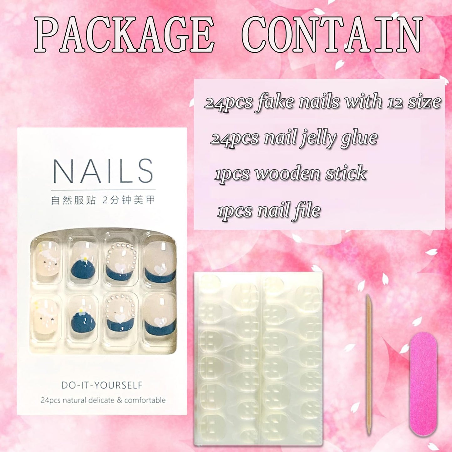 FIEONCIY Press on Nails Short Square Shaped Glossy Full Cover Acrylic Extra Short Square False Nails with Love Heart Designs Artificial Fake Nails Glue Stick ons Fingernails for Women Girls(Z134)
